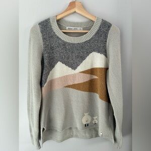 Women's Woolrich Motif Mohair Gray and Brown Crew Sweater